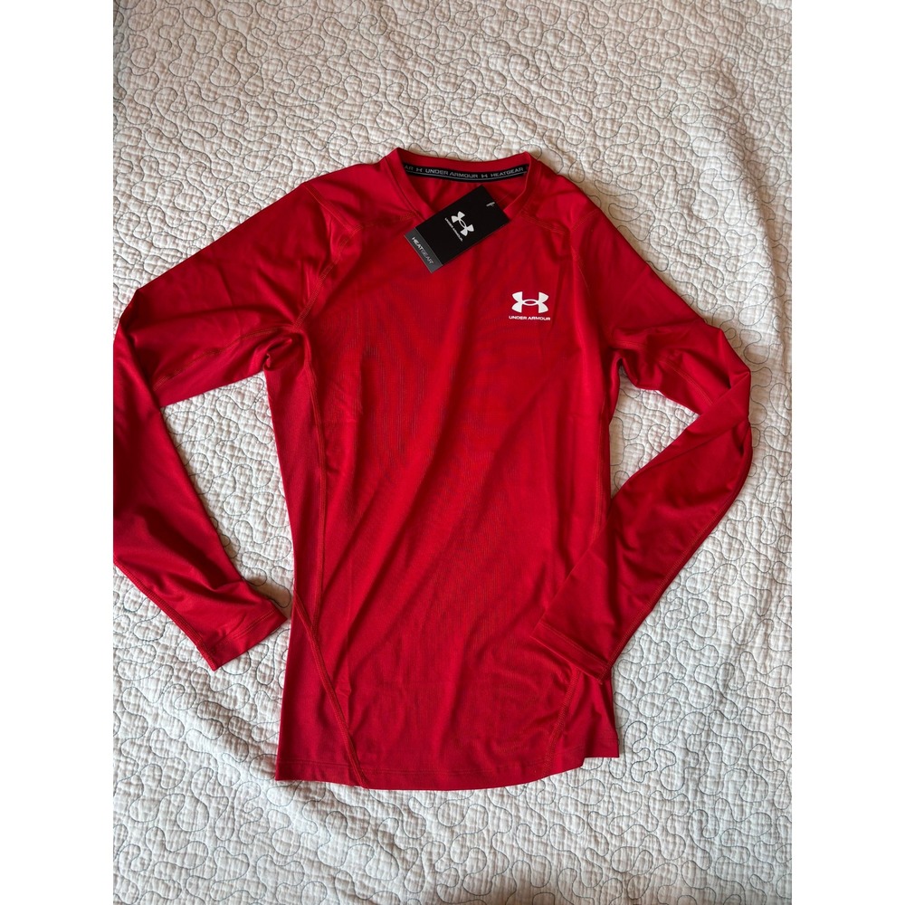 Under Armour Mens HeatGear Compression Long Sleeve Shirt Red Size Medium
